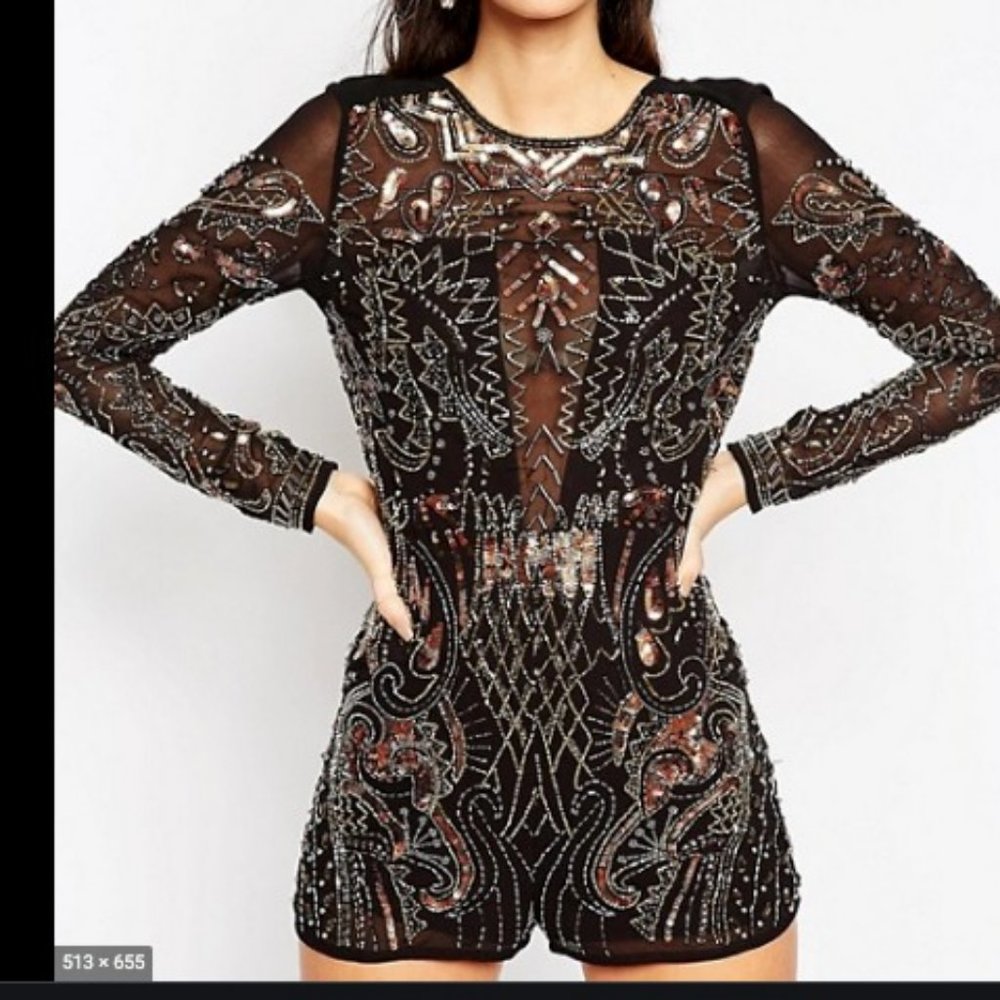 Asos Curve Night Play romper BLACK BEADED